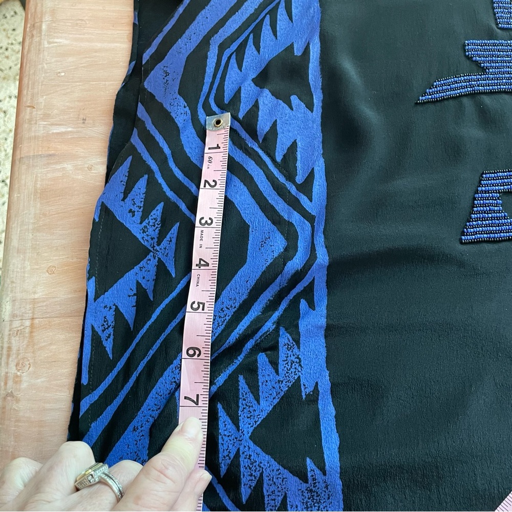 Anthropologie Black Tunic with Bright Blue Geometric Detailing - Picture 8 of 12